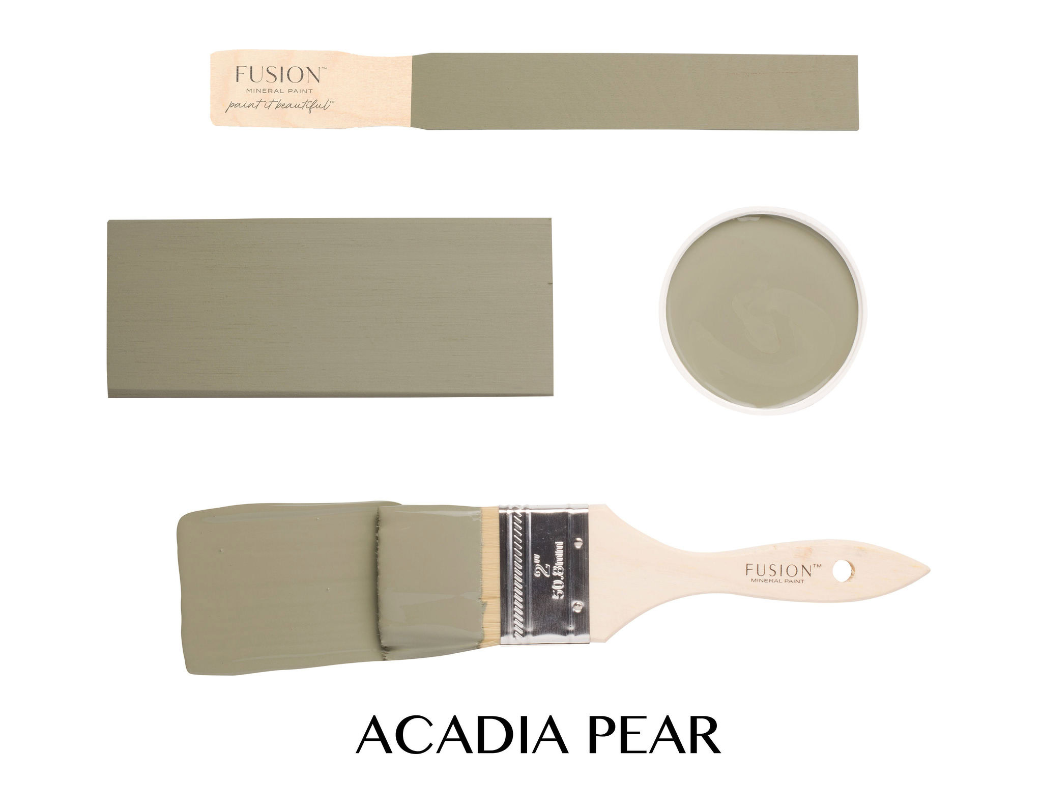 värvine pintsel ja värvitud näidised toonis Fusion Mineral Paint ACADIA PEAR